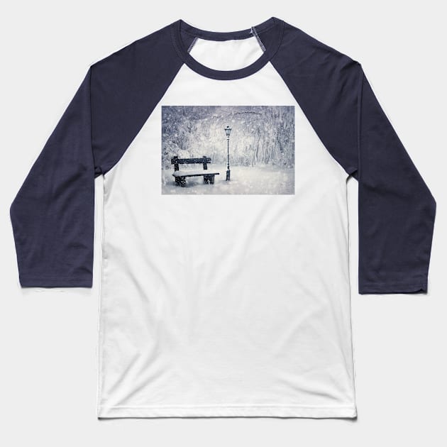 winter in the snowy park Baseball T-Shirt by psychoshadow